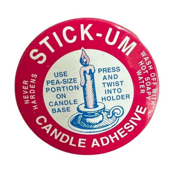Stick-Um Candle Adhesive (mostly full) VTG Tin Box Advertising Holder Flame Work - Picture 6 of 6